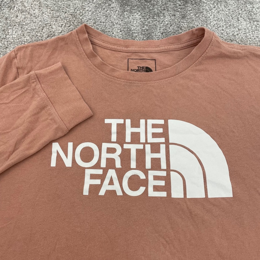 North Face T Shirt Womens Medium Long Sleeve Logo Clay Pink Cotton
